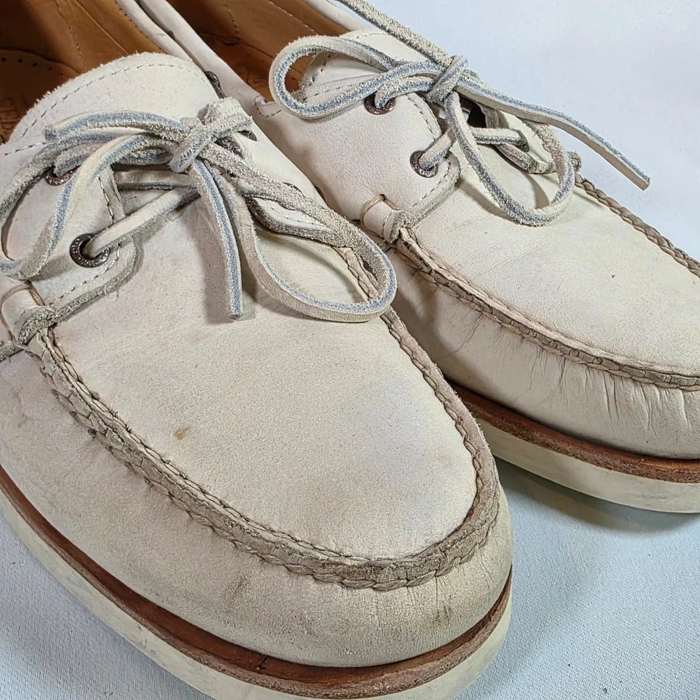 SEBAGO Docksides Men's 10.5M Cream Leather Boat Shoes Preppy Nautical Old Money